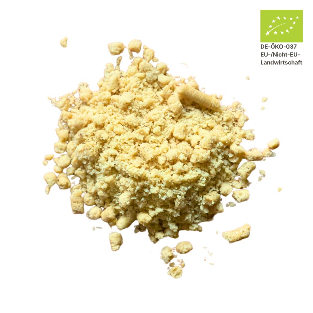 Pottmühle Bio-Macadamianuss Presskuchen Pellets bröselig – regional, naturrein, reich an Nährstoffen aus handwerklicher Ölpressung