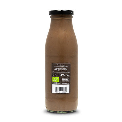 Liebelei Bio Eierlikör Schokokuss 500 ml Rückseite mit Zutaten und Herstellerinfos