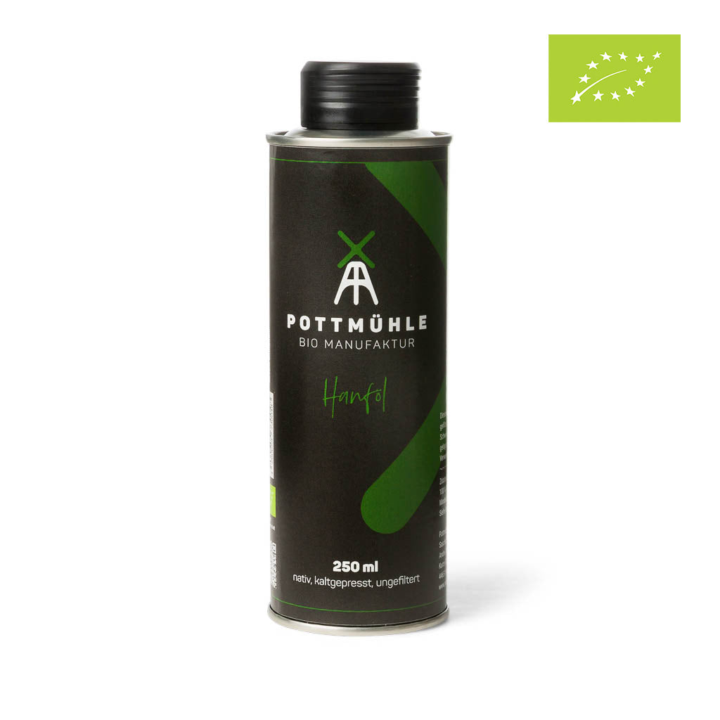 Pottmühle - Kaltgepresstes Hanföl - bio, nativ, ungefiltert 250 ml mit EU-Bio Logo 1024x1024