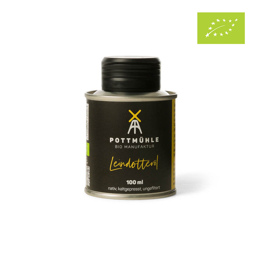 Pottmühle - Kaltgepresstes Leindotteröl - bio, nativ, ungefiltert 100 ml mit EU-Bio Logo 1024x1024