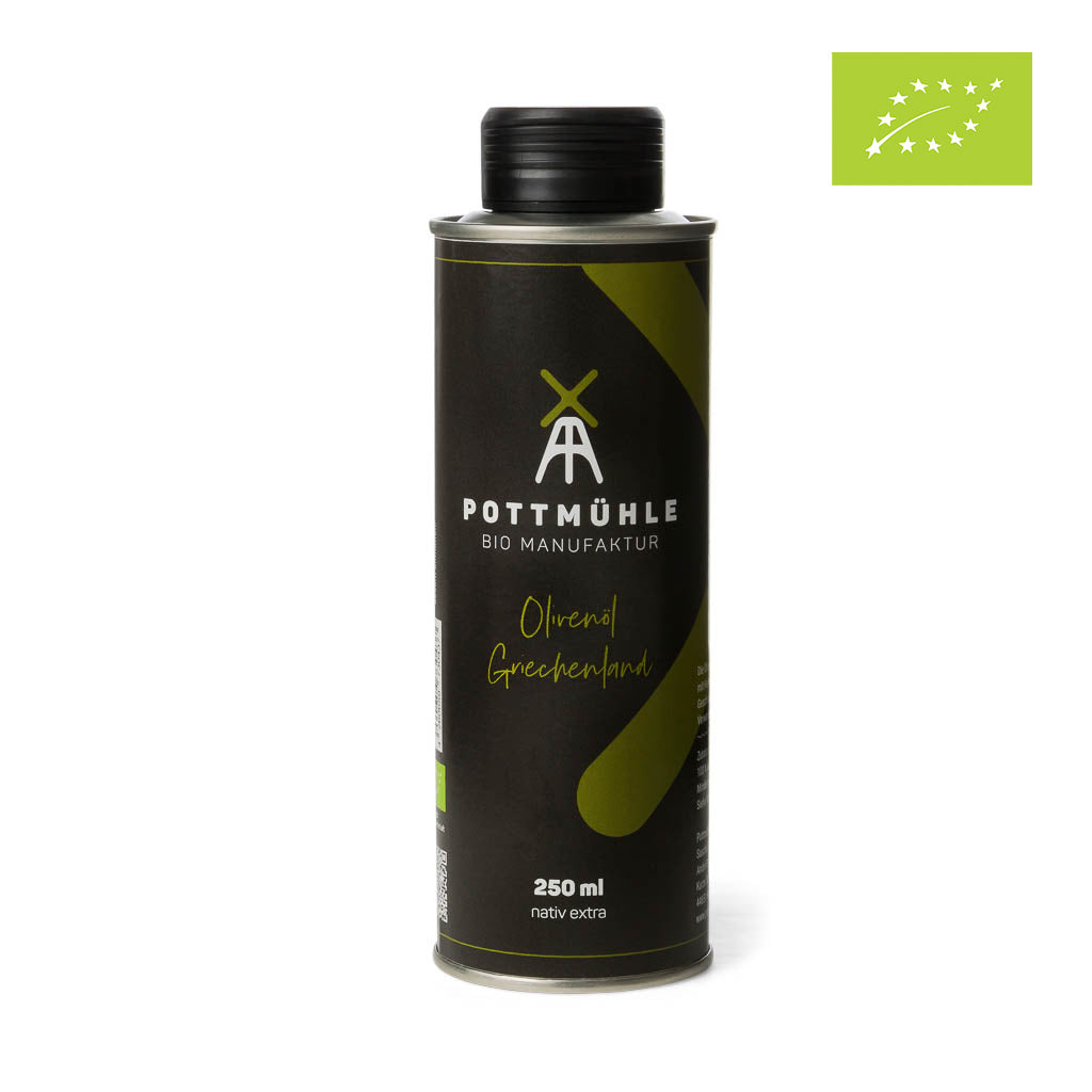 Pottmühle - Kaltgepresstes Olivenöl - bio, nativ extra, ungefiltert 250 ml mit EU-Bio Logo 1024x1024
