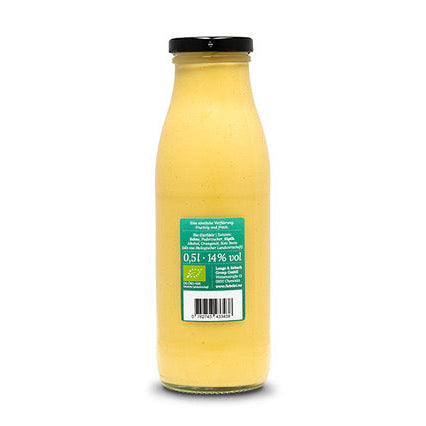 Liebelei Bio Eierlikör Flotte Orange 500 ml Rückseite mit Nährwert- und Herstellerangaben