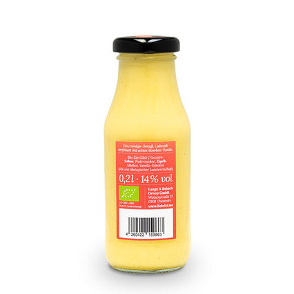 Liebelei Bio Eierlikör Pur 200 ml Rückseite mit Zutaten und Herstellerangaben