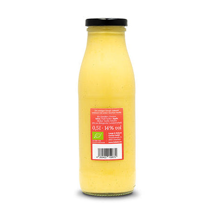 Liebelei Bio Eierlikör Pur 500 ml Rückseite mit Zutatenliste und Alkoholgehalt