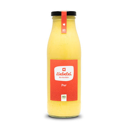 Liebelei Bio Eierlikör Pur 500 ml Flasche Vorderseite – handgemachter Bio Eierlikör