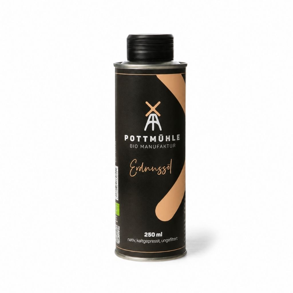 Pottmühle Bio Erdnussöl 250 ml – kaltgepresst, ungefiltert, nussiger Geschmack für Küche und Salate