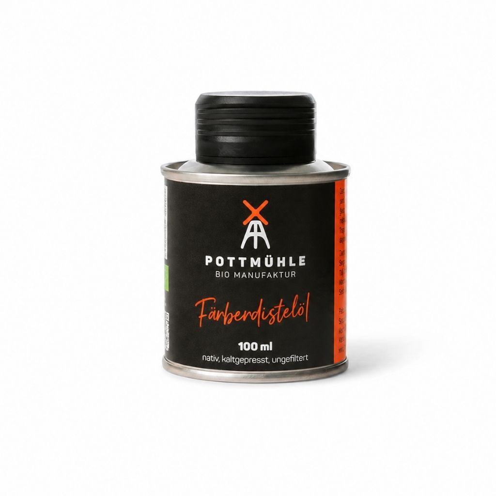Pottmühle Bio Färberdistelöl 100 ml – kaltgepresst, ungefiltert, nussiger Geschmack für Küche und Salate