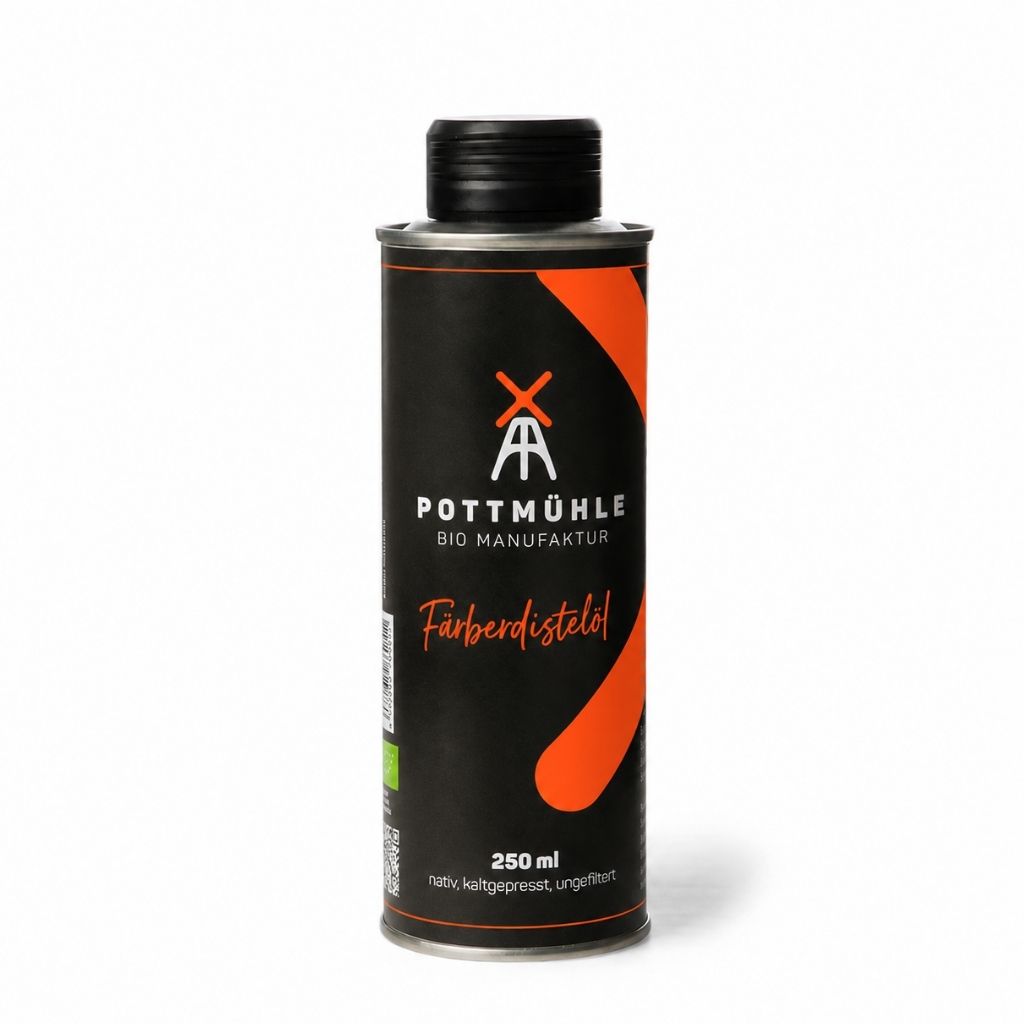 Pottmühle Bio Färberdistelöl 250 ml – kaltgepresst, ungefiltert, nussiger Geschmack für Küche und Salate