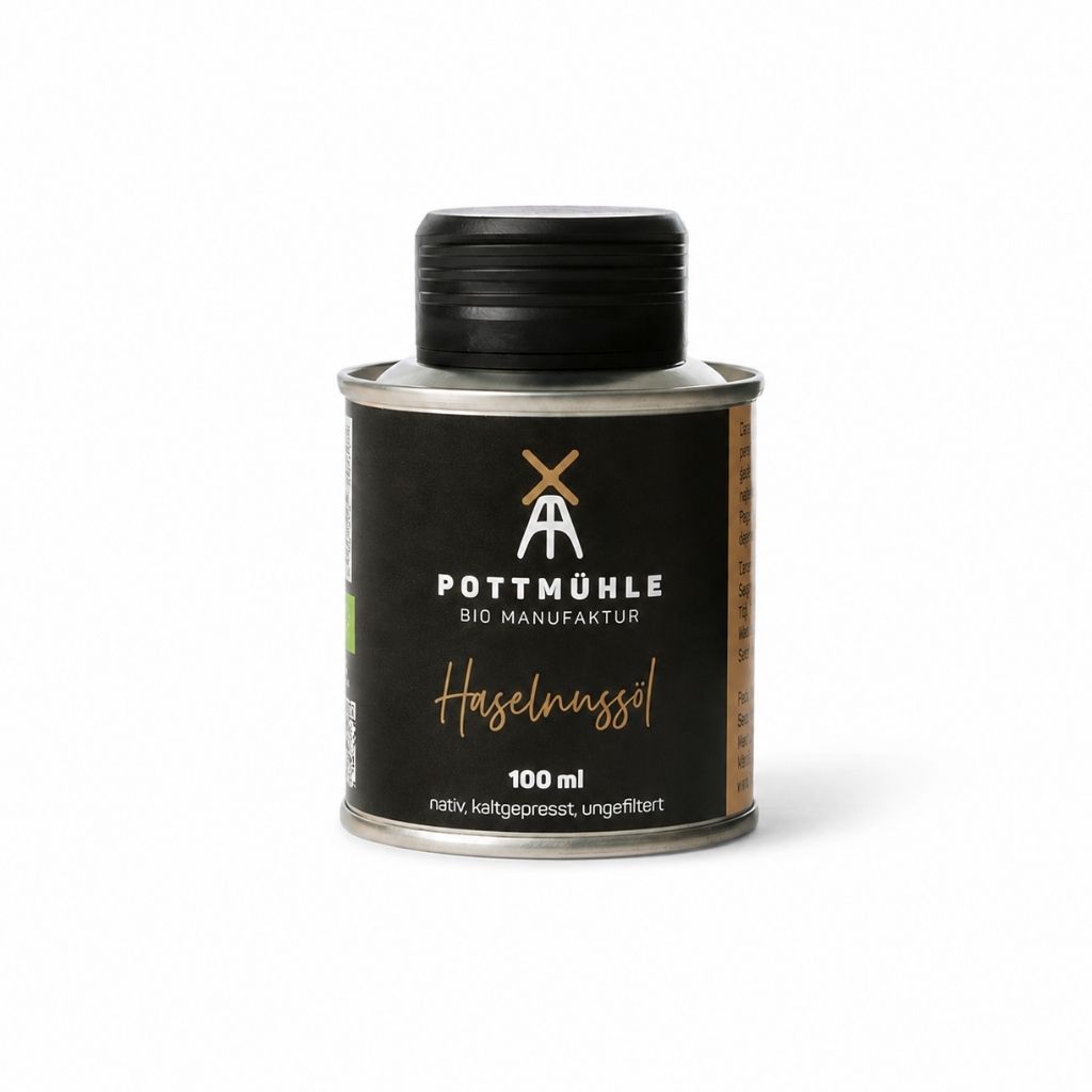 Pottmühle Bio Haselnussöl 100 ml – kaltgepresst, ungefiltert, nussiger Geschmack für Küche und Salate