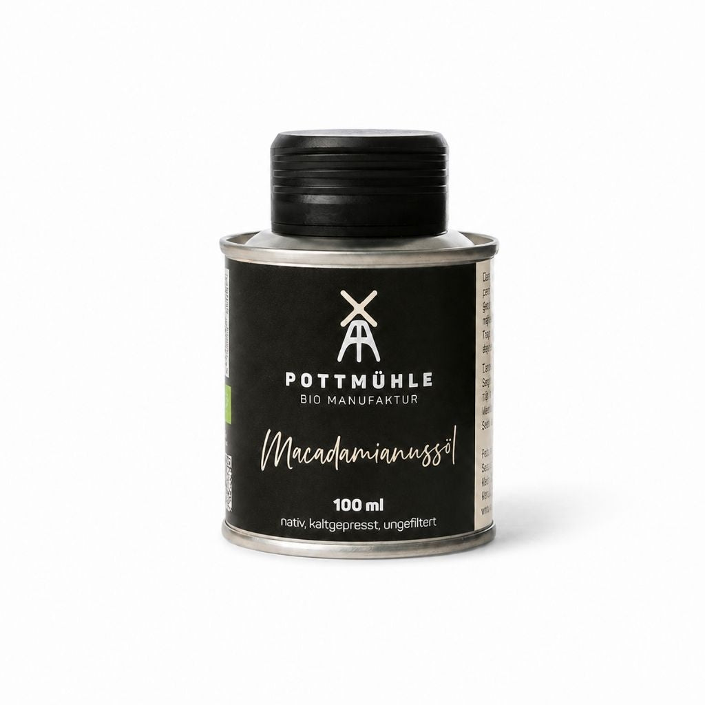 Pottmühle Bio Macadamianussöl 100 ml – kaltgepresst, ungefiltert, nussiger Geschmack für Küche und Salate