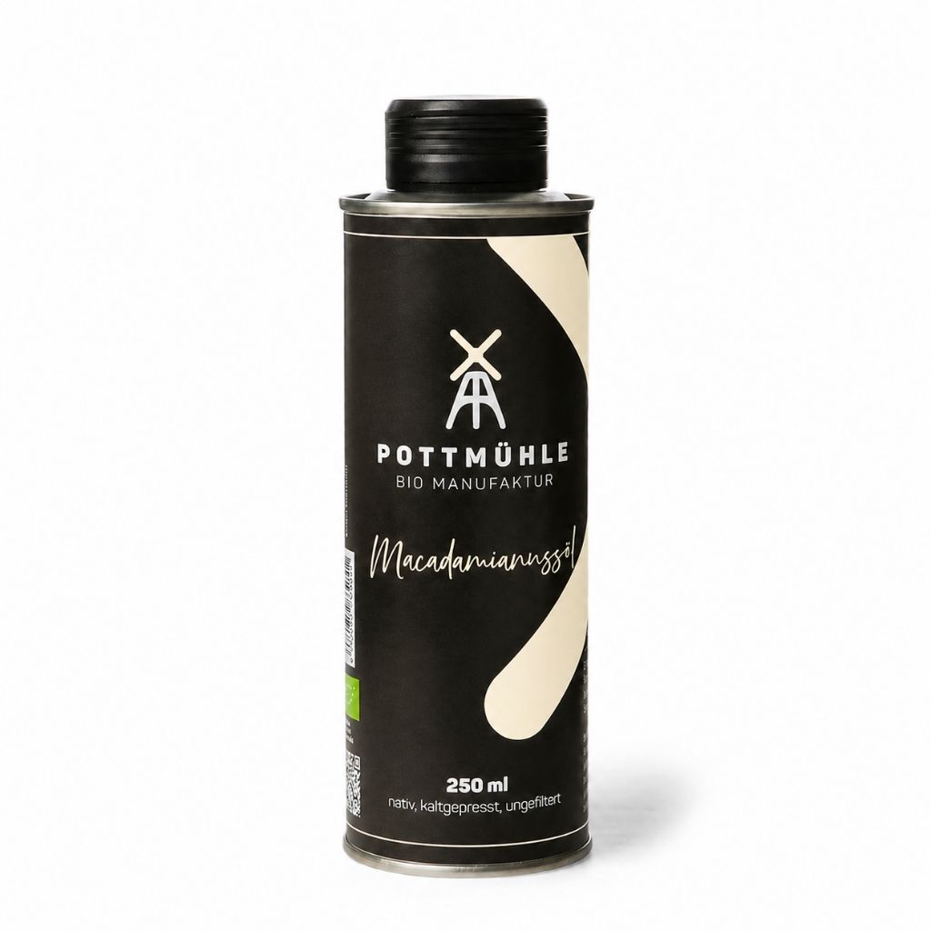 Pottmühle Bio Macadamianussöl 250 ml – kaltgepresst, ungefiltert, nussiger Geschmack für Küche und Salate