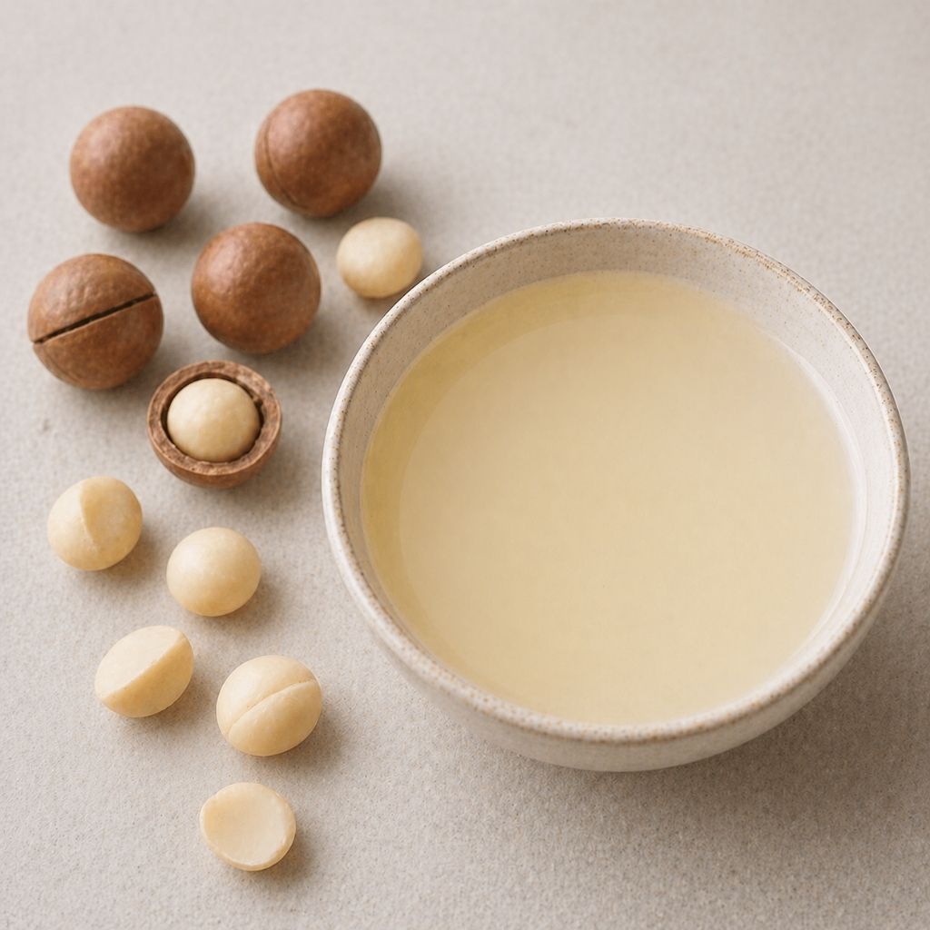 Pottmühle Bio Macadamianussöl in Schale – kaltgepresst, ungefiltert, nussiger milder Geschmack für Küche und Salate mit Macadamianüssen mit und ohne Schale