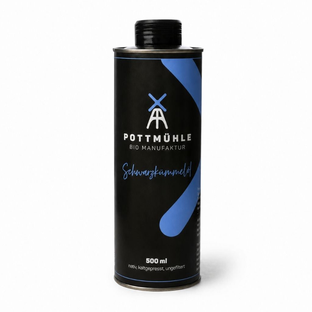 Pottmühle Bio Schwarzkümmelöl 500 ml – kaltgepresst, ungefiltert, nussiger Geschmack für Küche und Salate