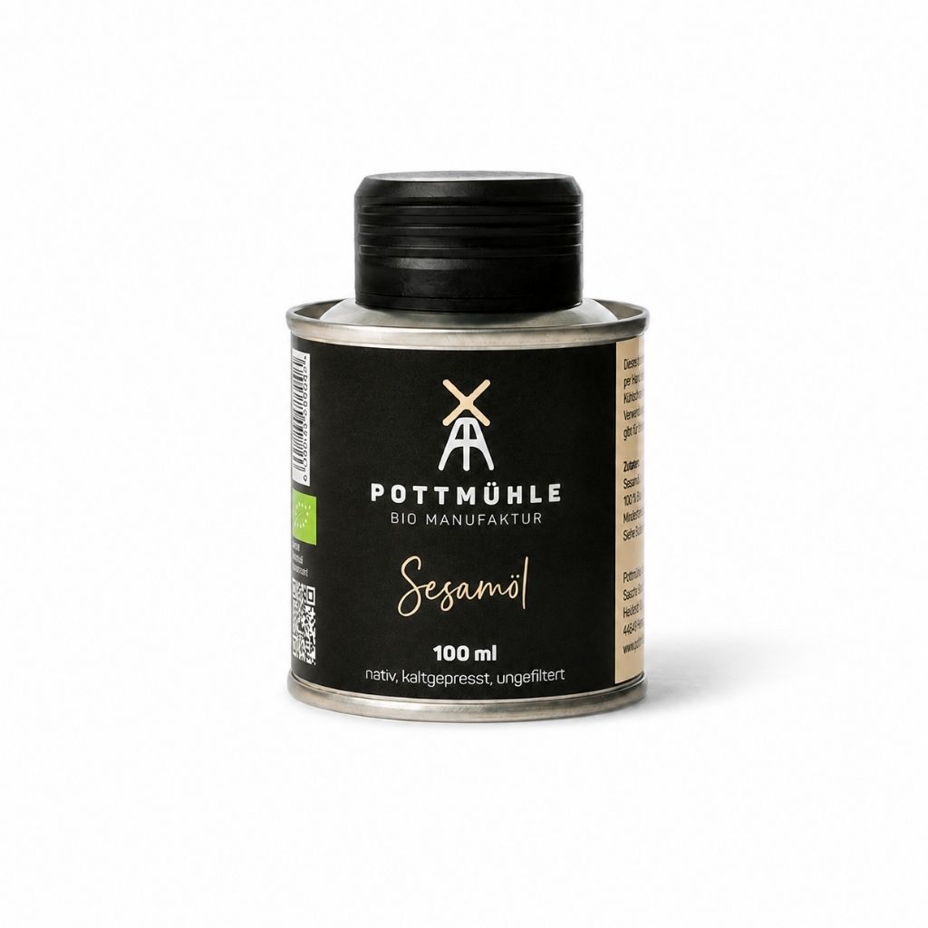 Pottmühle Bio Sesamöl 100 ml – kaltgepresst, ungefiltert, milder nussiger Geschmack für Küche und Salate