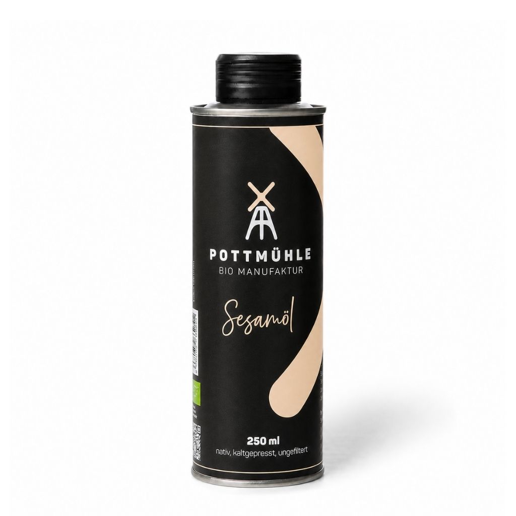 Pottmühle Bio Sesamöl 250 ml – kaltgepresst, ungefiltert, milder nussiger Geschmack für Küche und Salate