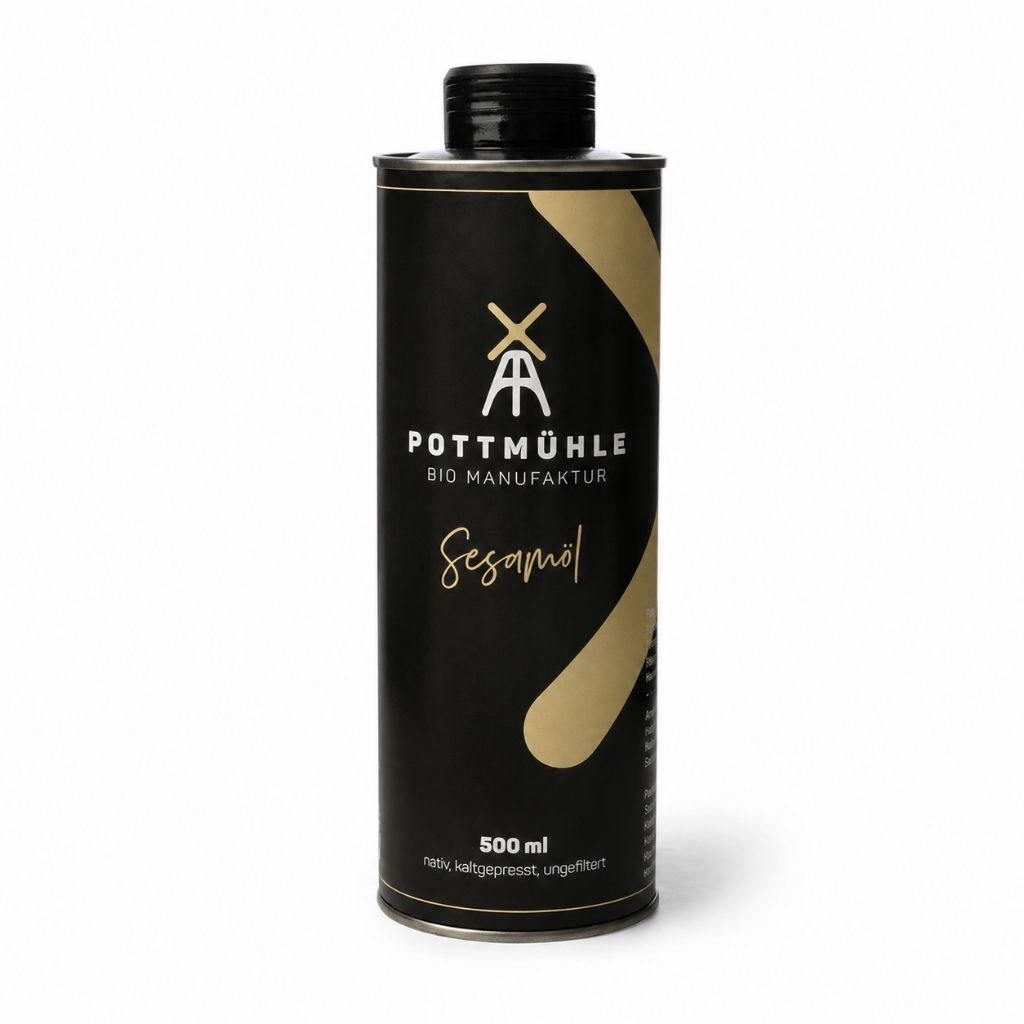 Pottmühle Bio Sesamöl 500 ml – kaltgepresst, ungefiltert, milder nussiger Geschmack für Küche und Salate