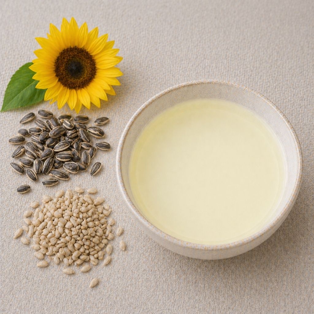 Pottmühle Bio Sonnenblumenöl in Schale – kaltgepresst, ungefiltert, mild nussiger Geschmack für Küche und Salate mit Sonnenblumenkernen mit und ohne Schale