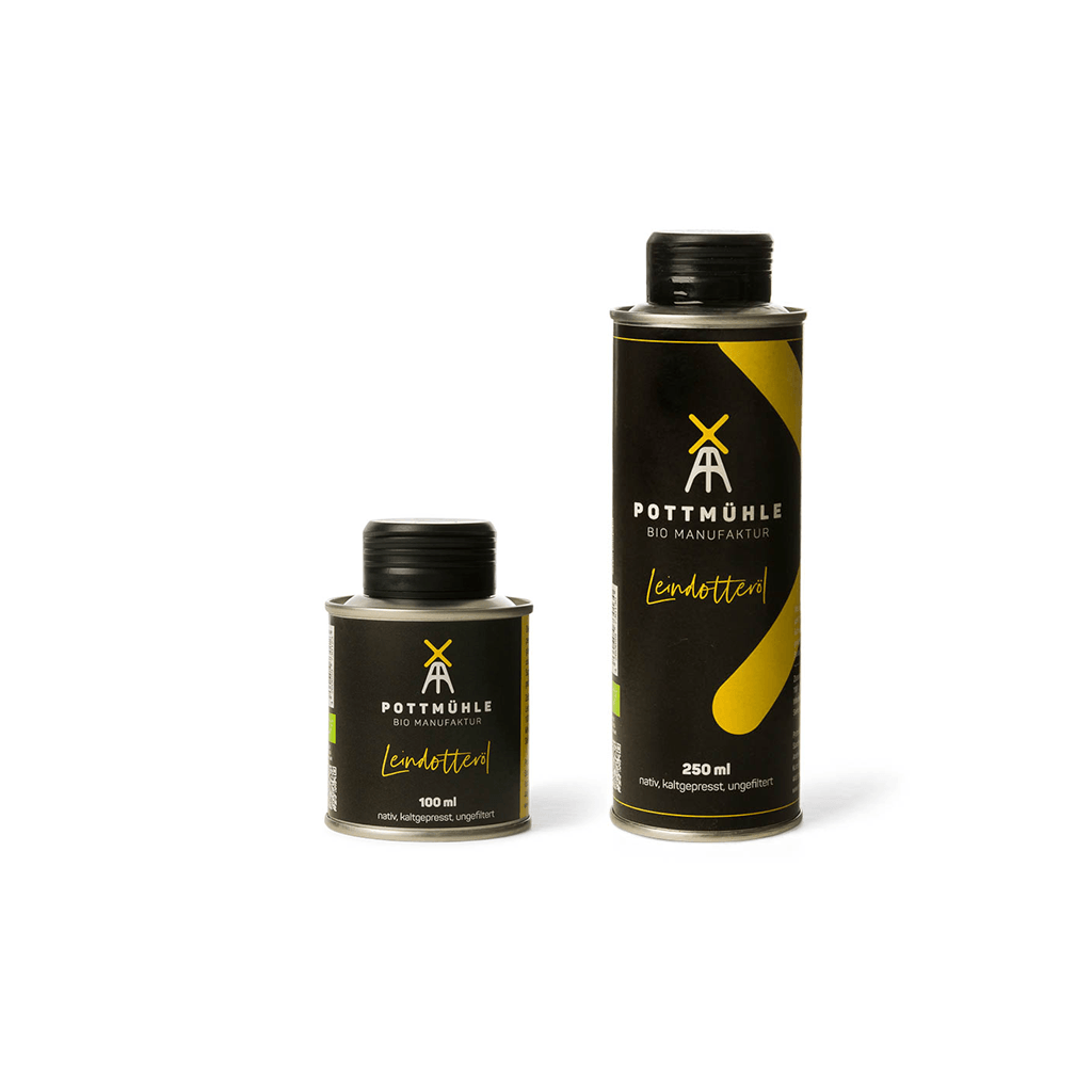 Pottmühle - Kaltgepresstes Leindotteröl - bio, nativ, ungefiltert 100 + 250 ml 1024x1024